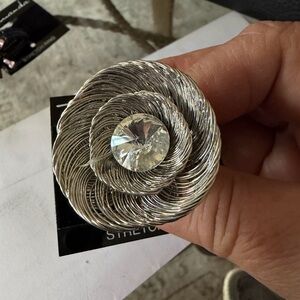 Silver Spiral Crystal Statement Ring - Unbranded